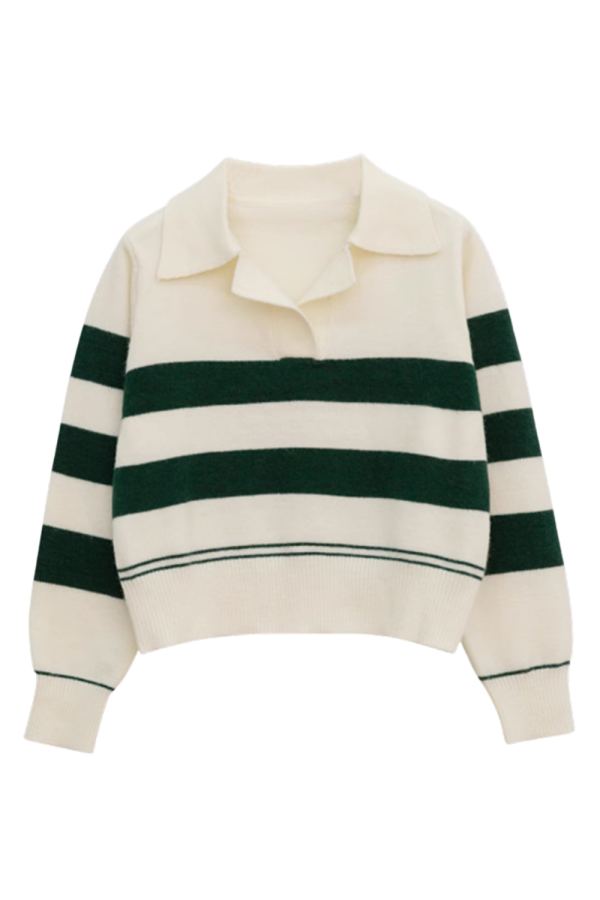 Collared Stripe Short Sweater (2 Colors)