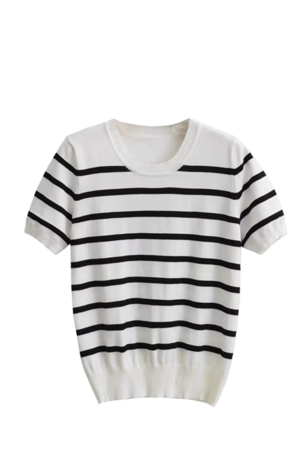 Striped Short-Sleeved Knitted Sweater