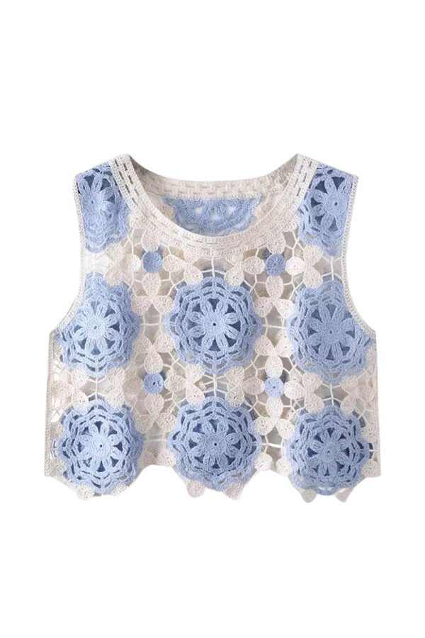 Round Neck Sleeveless Crochet Short Top