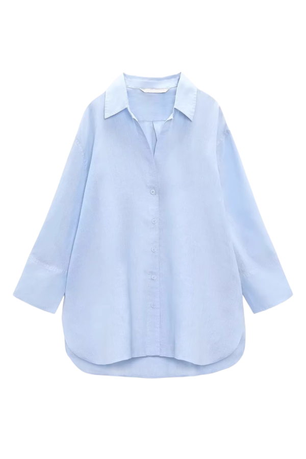 Long-Sleeved Collared Linen Shirt (2 Colors)