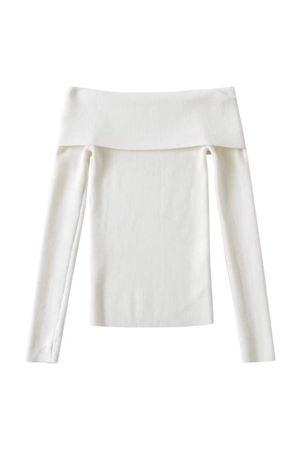 Off-Shoulder Knitted Long-Sleeved Top (2 Colors)