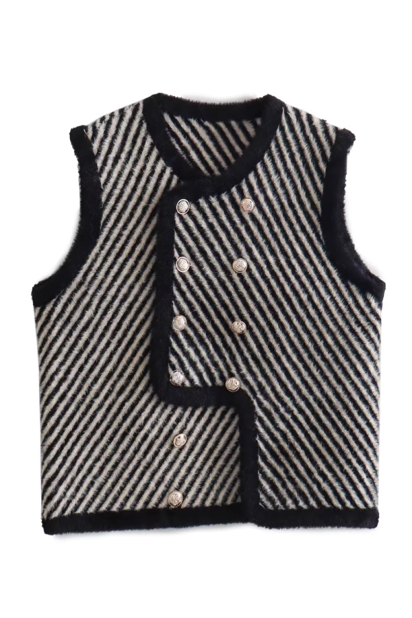 Sleeveless Double-Breasted Stripe Vest