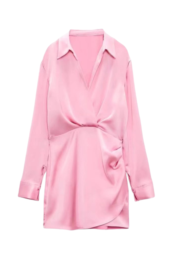 Collared Silky Short Dress (7 Colors)