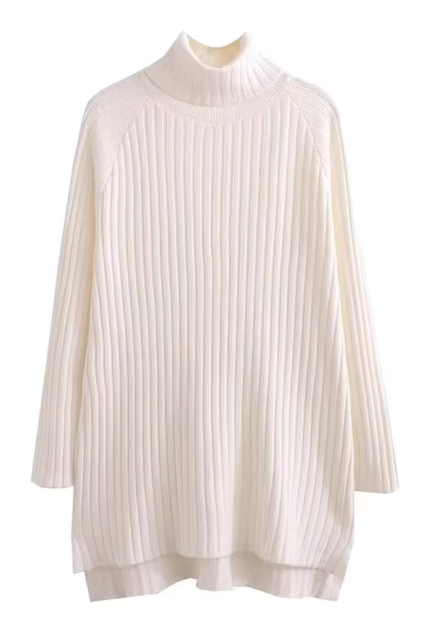 Turtleneck Rib-Knit Midi Sweater Dress (3 Colors)