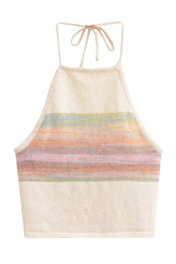 Halter-Neck Tie Knitted Crop Top