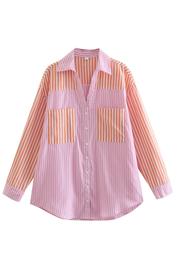 Stripe Color Block Collared Shirt