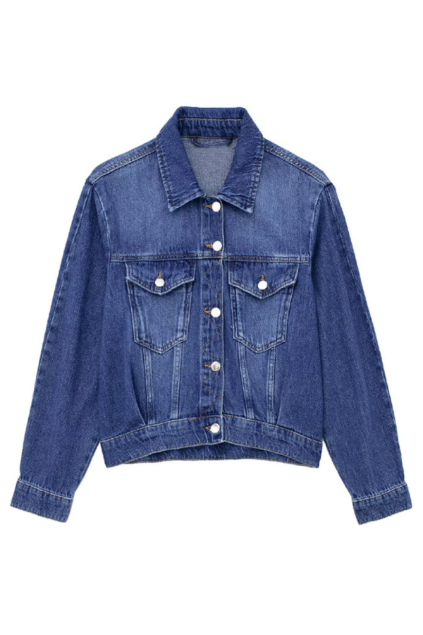 Collared Cropped Denim Jacket
