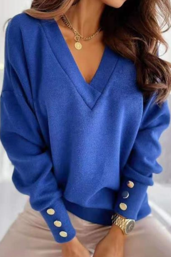 V-neck Buttoned Batwing Sleeve Top (4 Colors)