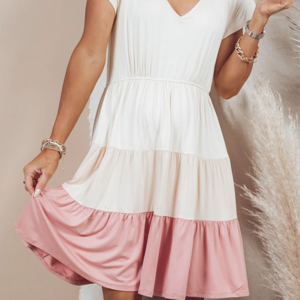 V-neck Colorblock Mini Dress