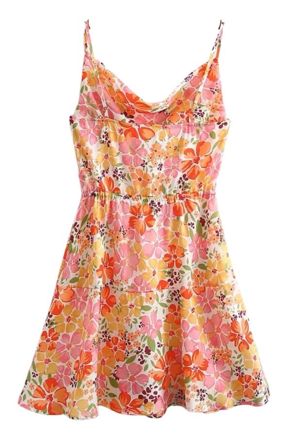 Waist-Tight Floral Sleeveless Dress